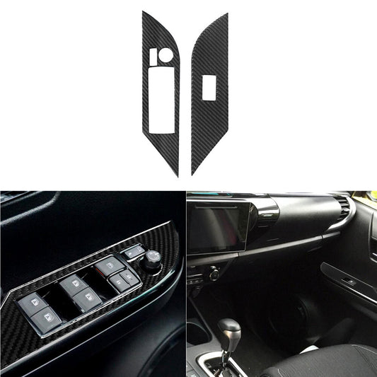 2X Carbon Fiber Front Door Control Cover Trim for Toyota Hilux 2015-21 Type A