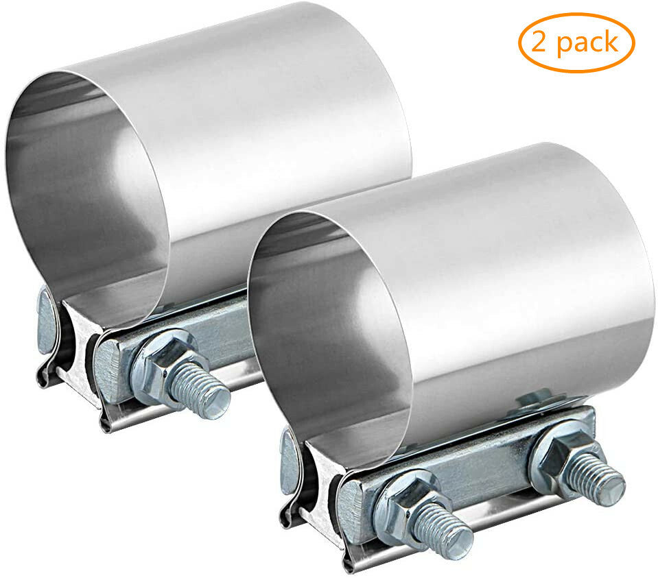 2.5-inch (2 1/2-inch) Butt Connector with Clamp, Stainless Steel, 2-Pack