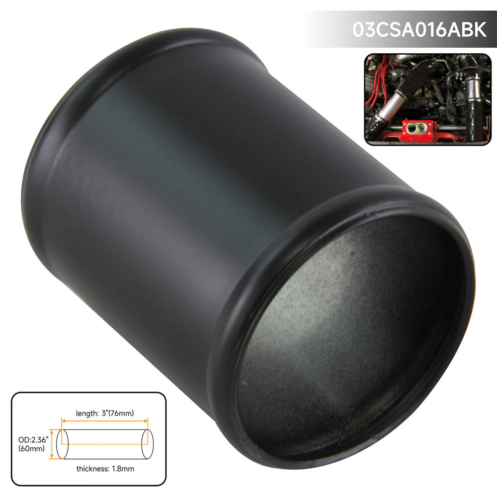 Aluminum Hose Adapter Tube Joiner Pipe Coupler Connector 60mm 2.36 Inch Black