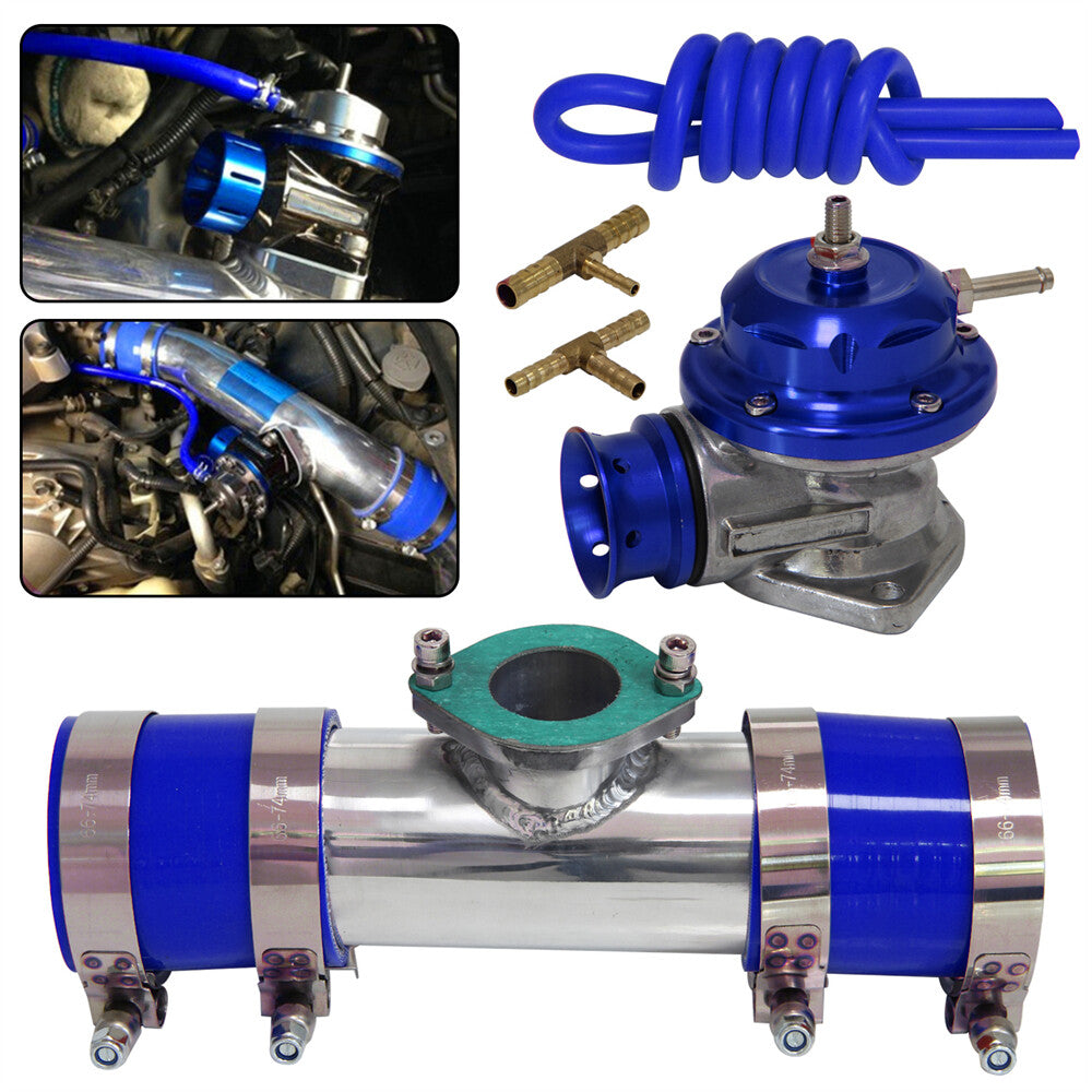 30PSI Blow Off Valve BOV +Type RS 2.5 Flange Pipe Adapter Silicone Hose Kit BL