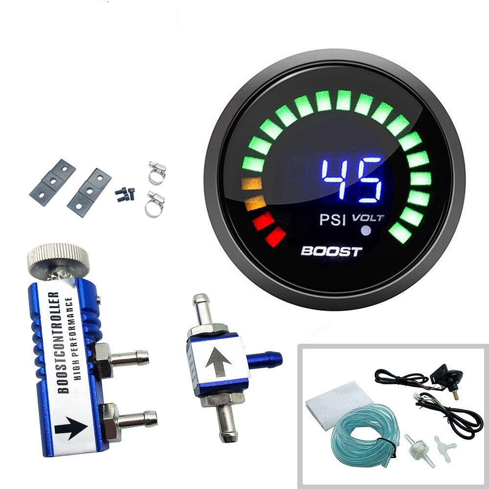 2 Electronic Digital Boost Meter Gauge w/ 0-30 PSI Manual Boost Controller Blue