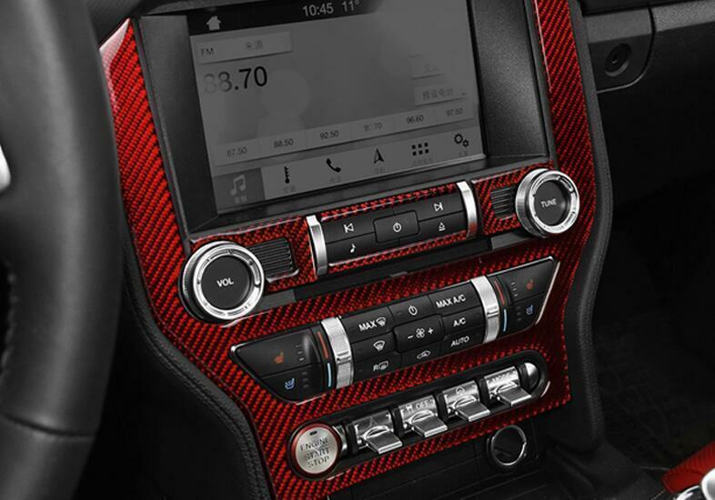 for Ford for Mustang for Shelby 2015-2022 Red Carbon Fiber CD Button Control Frame 5PCS