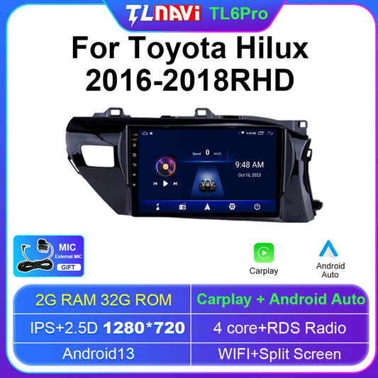 for Toyota Hilux 2016-2018 32G RHD GPS Navi Car Radio Android Auto Video Player