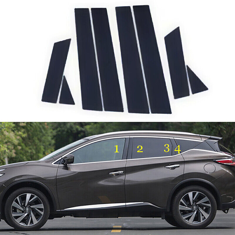 for Nissan Murano 2015-22 Piano Black Pillar Post Door Window Molding Strip Trim