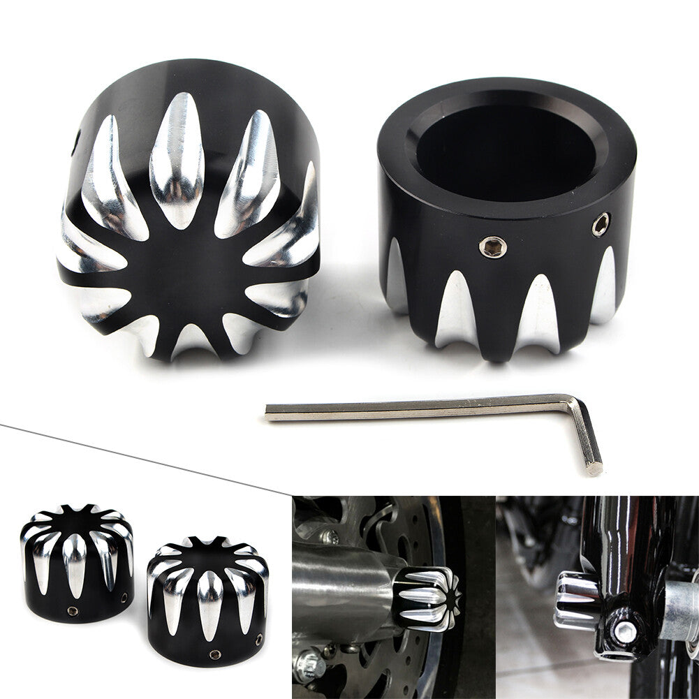 Black CNC Cut Front Axle Cap Nut Cover for Harley Electra Glide Sportster