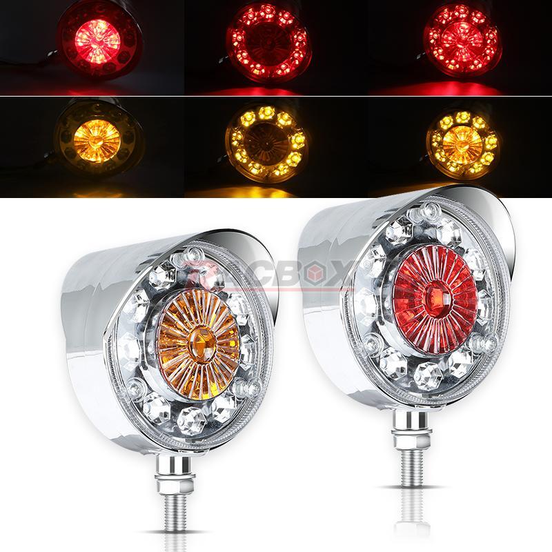 2PC LED Pedestal Fender Truck Trailer Double Face Brake Turn Signal Light Round