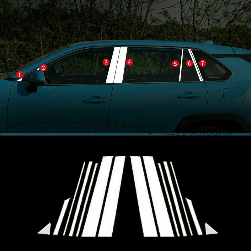 Chrome Pillar Posts for Toyota RAV4 2019-2023 14Pc Door Trim Mirrored Cover Kit