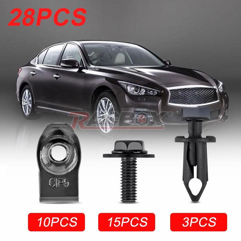 28X Car Engine Splash Shield Body Bolts Screw Nut Fender Bumper Clip Rivet Black