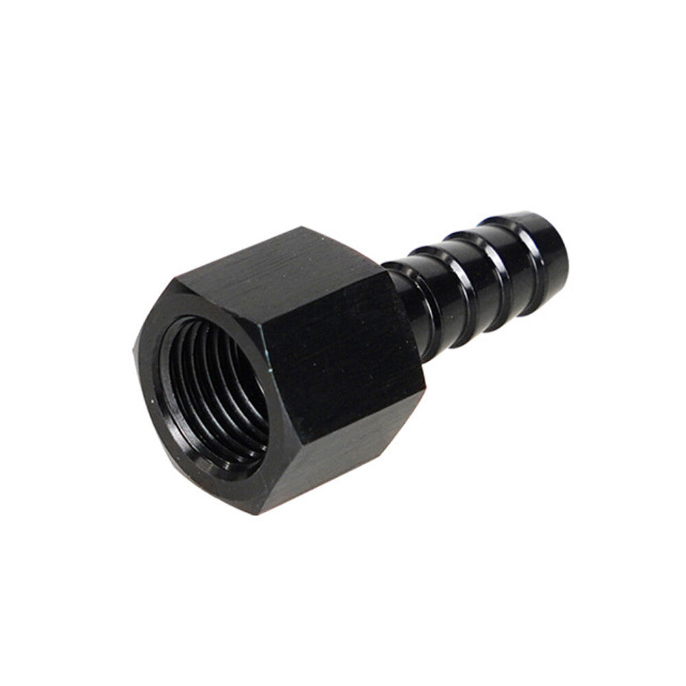 Black Fitting Hose End Straight 3/8 Barb to 6 AN Female Swivel Aluminum Anodize
