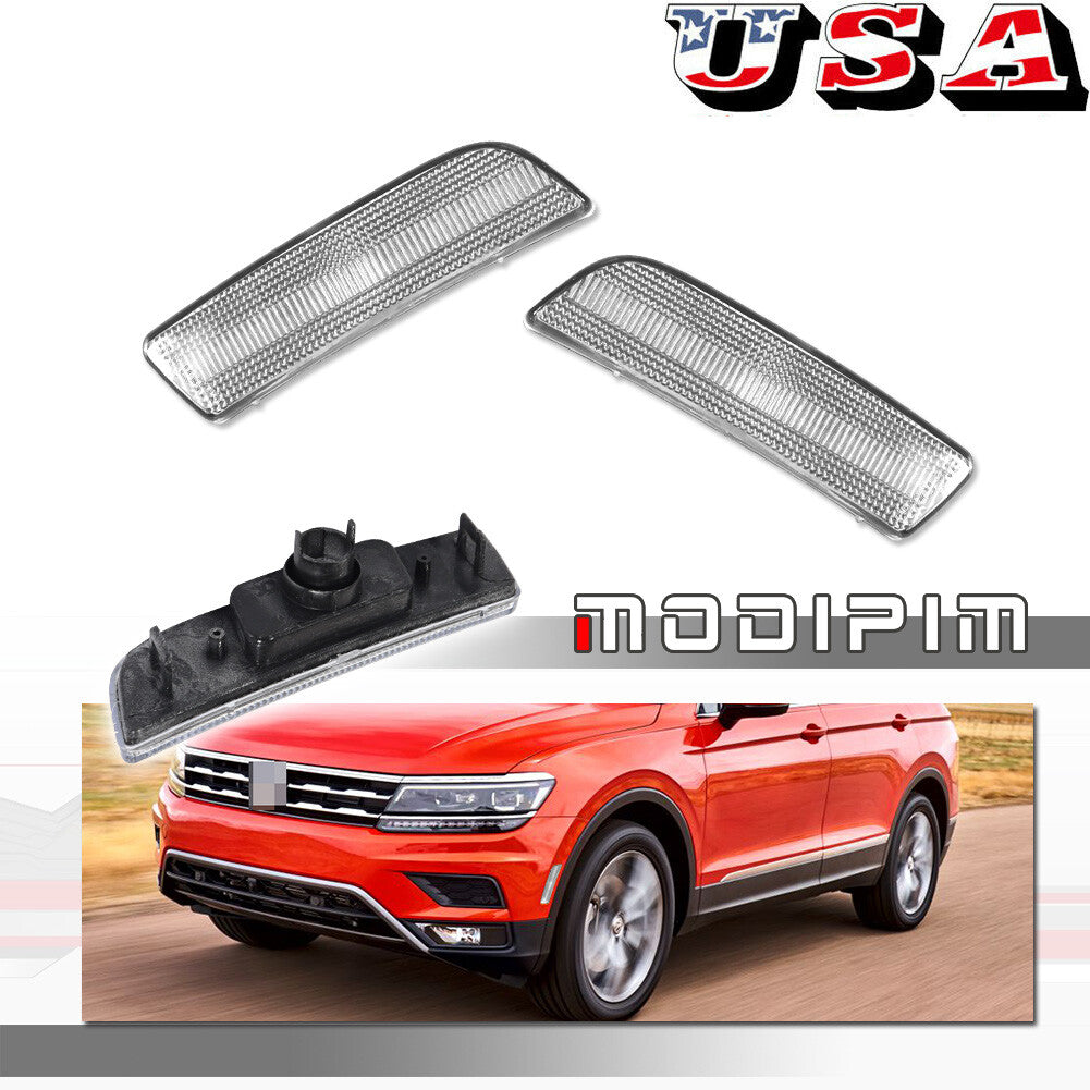 A pair of transparent front side marker light housings for 2009-2017 for Volkswagen for Tiguan OE models.