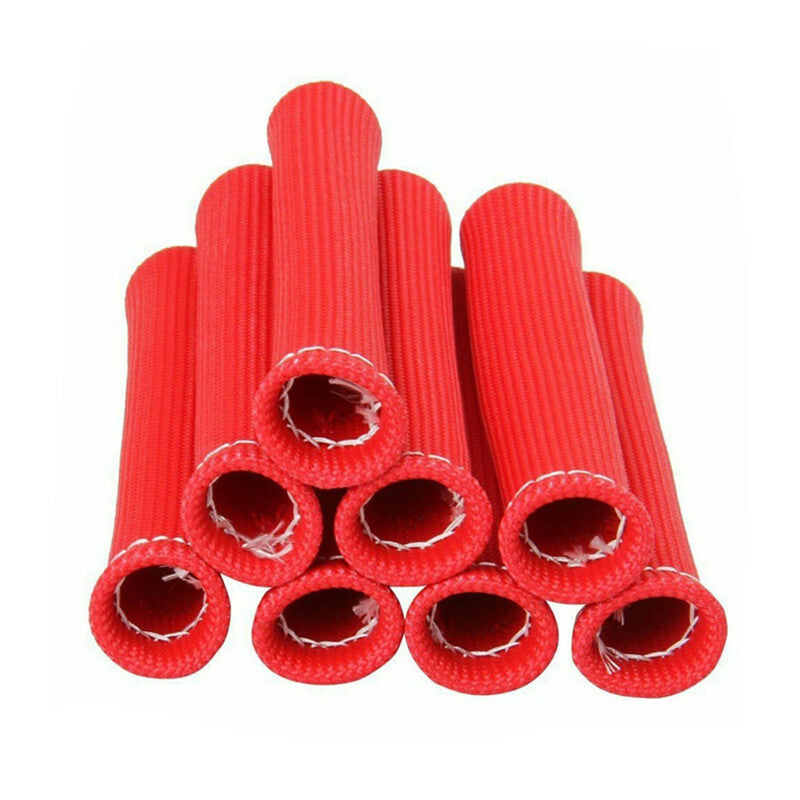 8PC CAR RED HIGH HEAT SHIELD ENGINE SPARK PLUG WIRE BOOT PROTECTOR SLEEVE COVER