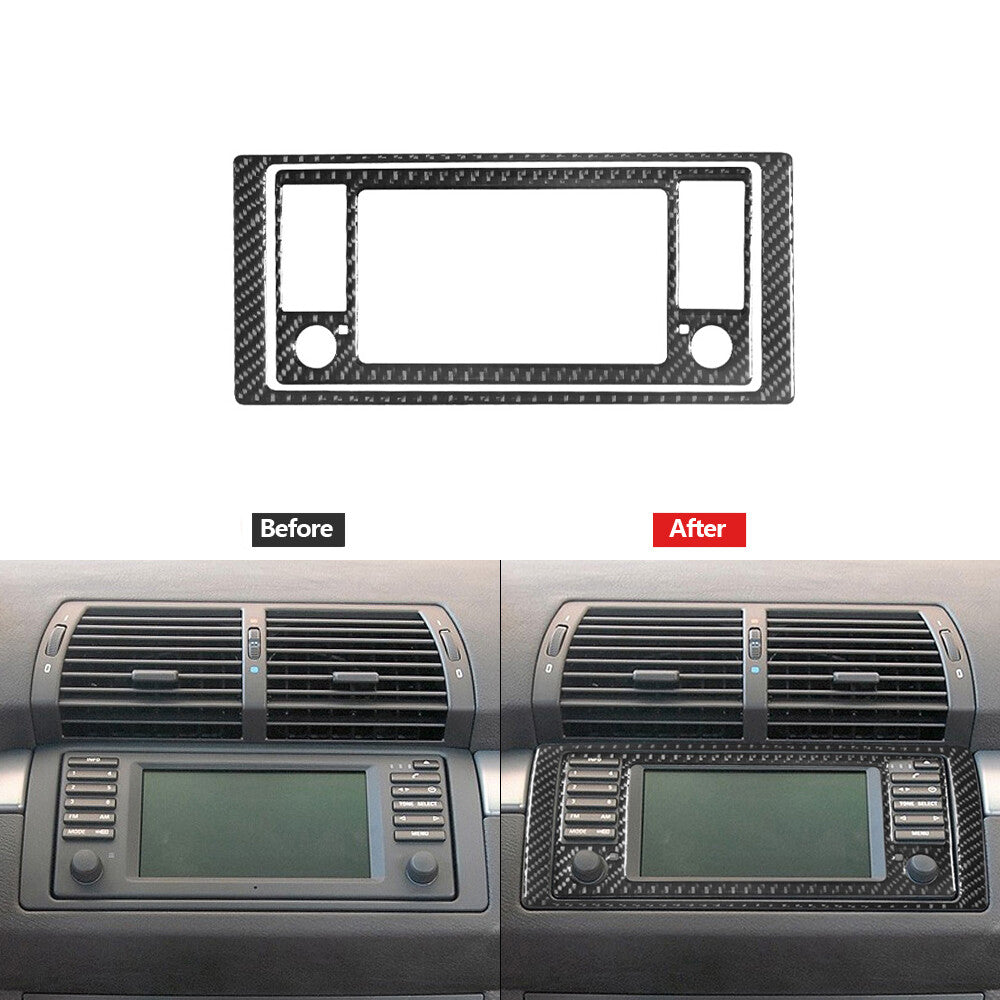 2X Carbon Fiber Middle Navigation Panel Trim Type A for BMW X5 2000-2006