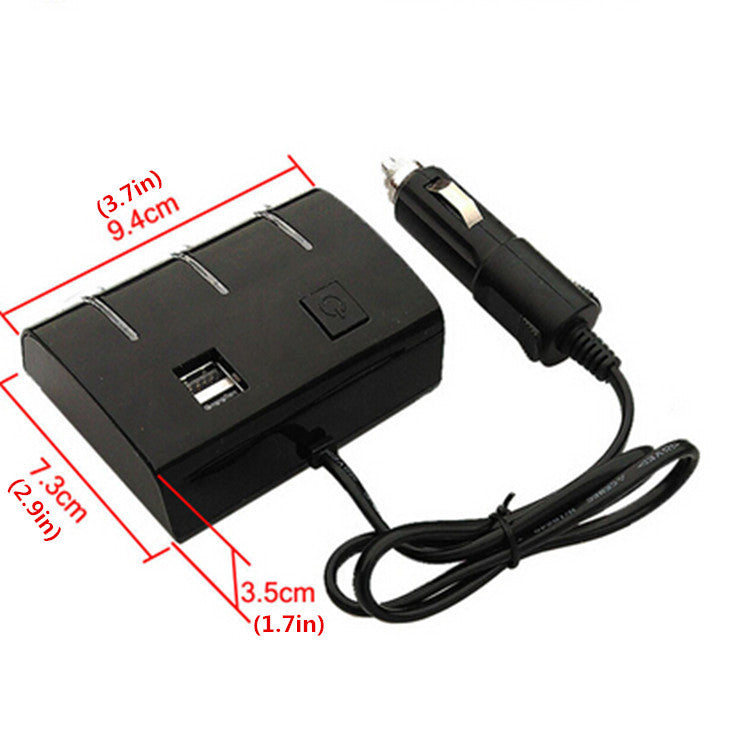 Car 3 Way Black Power Adapter Splitter Dual USB Charger Cigarette Lighter Socket