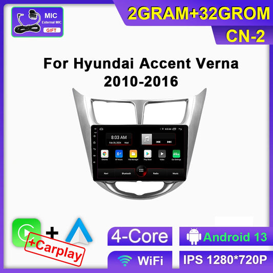 for Hyundai Solaris Accent Verna 2010-2016 CarPlay Car Radio GPS Player Screen