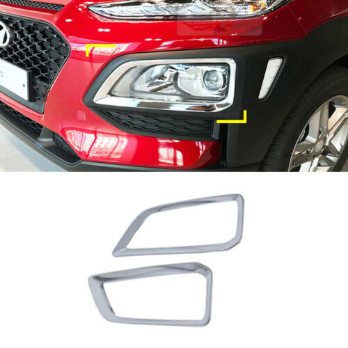 2P for Hyundai Kona 2018-2021 Chrome Front Fog Light Frame Lamp Cover Trim Decor