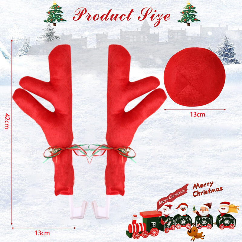 3Pcs Antlers And Red Nose Reindeer Decoration Car Christmas Auto Holiday Red