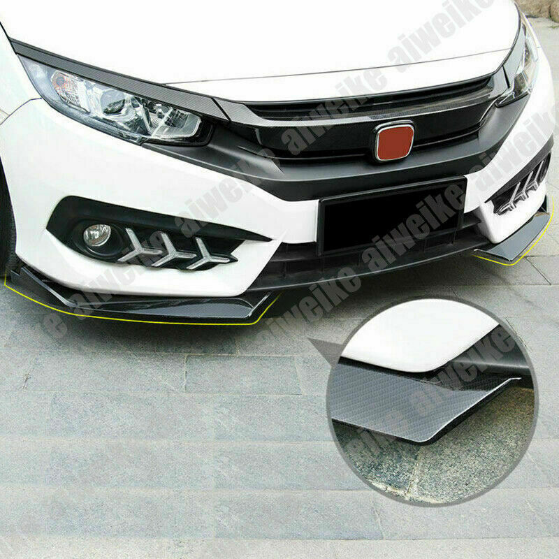 2x for Honda for Civic 16-21 Carbon Front Front Bumper Lip Diffuser Splitter Spoiler