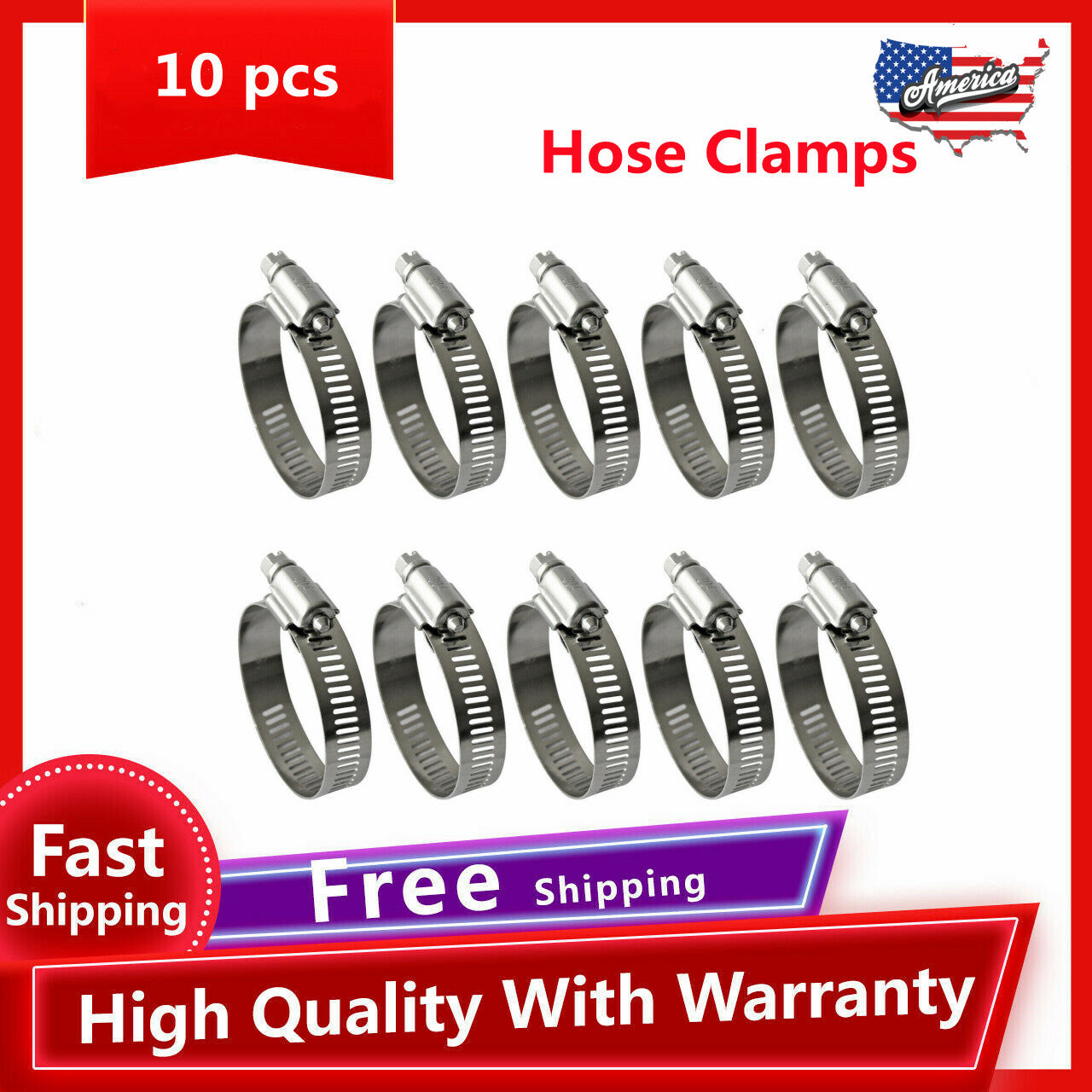 10-pack of 2-inch hose clamps, 304 stainless steel hose clamps, worm gear hose clamps