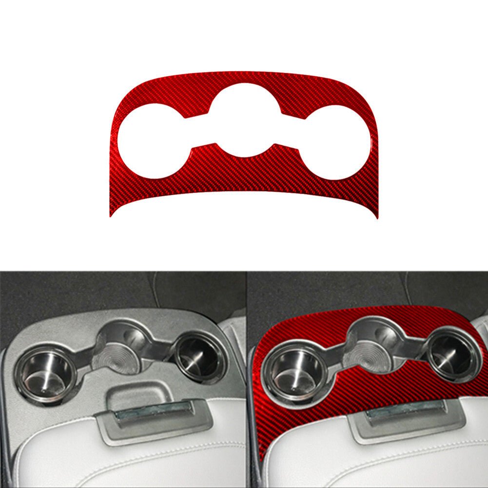Red Carbon Fiber Center Armrest Cup Holder Frame Trim for Dodge for Ram 1500 2013-15