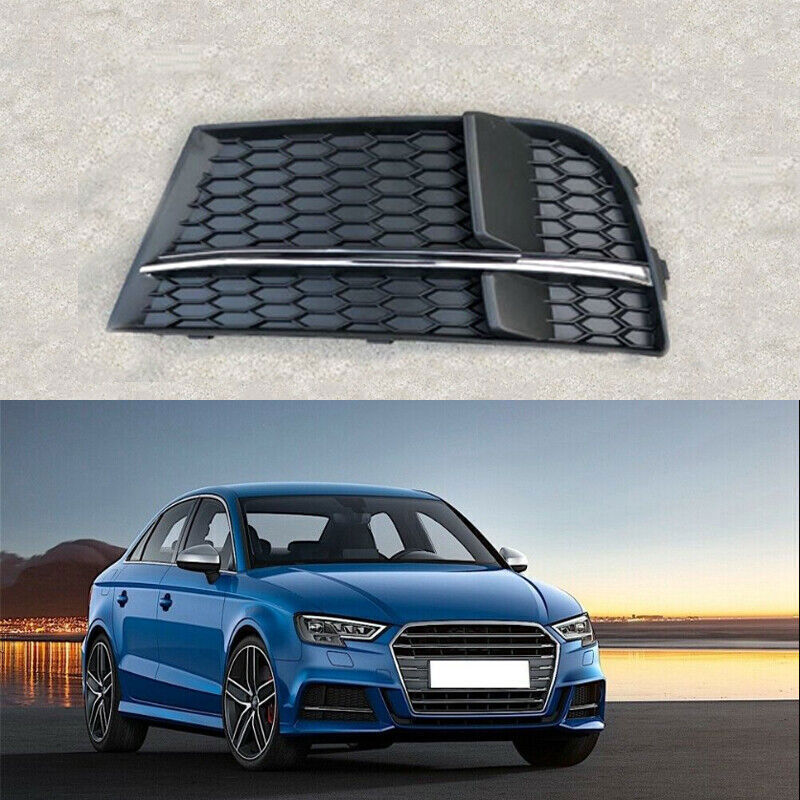 Pair Honeycomb chrome Fog Light Cover Lamp Grille for Audi A3 S3 S-Line 2017-19