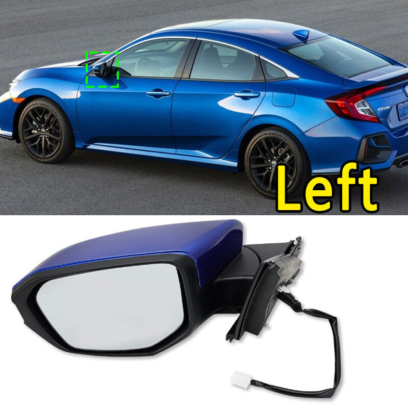 Left-side mirror-mounted manual folding blue replacement part for Honda for Civic 2016, 2017, and 2018-21