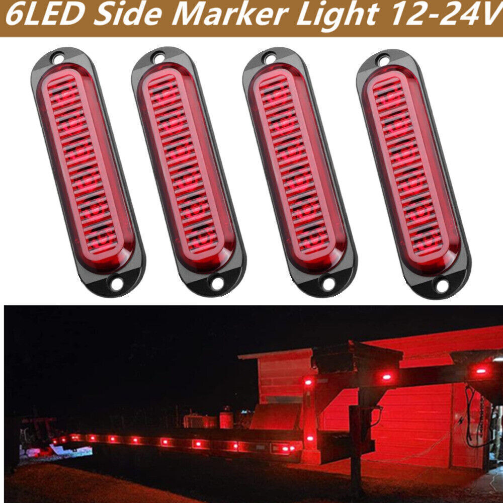 10 PCS Red 6 LED Truck Side Marker Lights Clearance Lamp Trailer RV 12V 24V