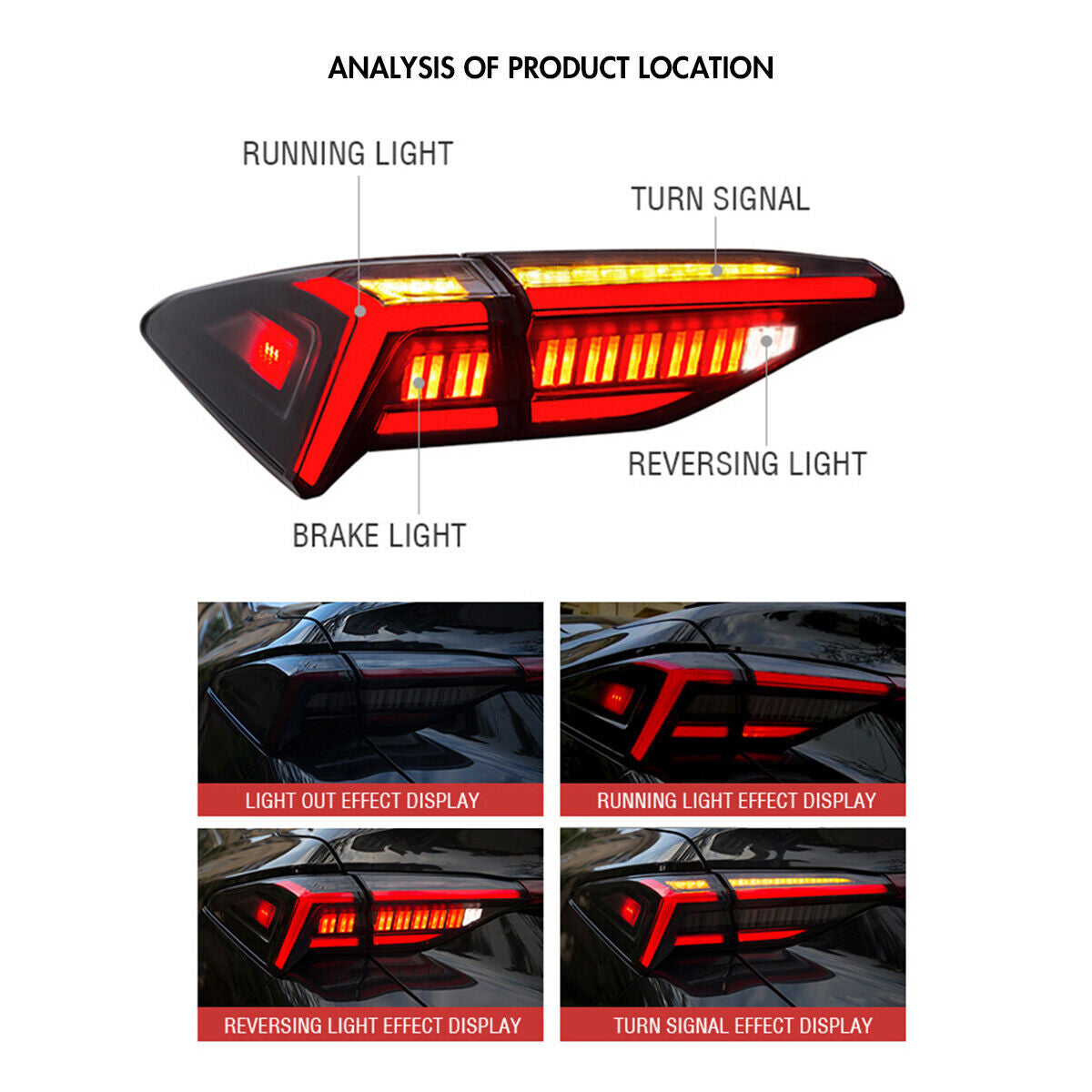 LHRH Smoke LED TailLights w/ Center Trunk for Toyota for Avalon 2019-2021 Rear Lamp