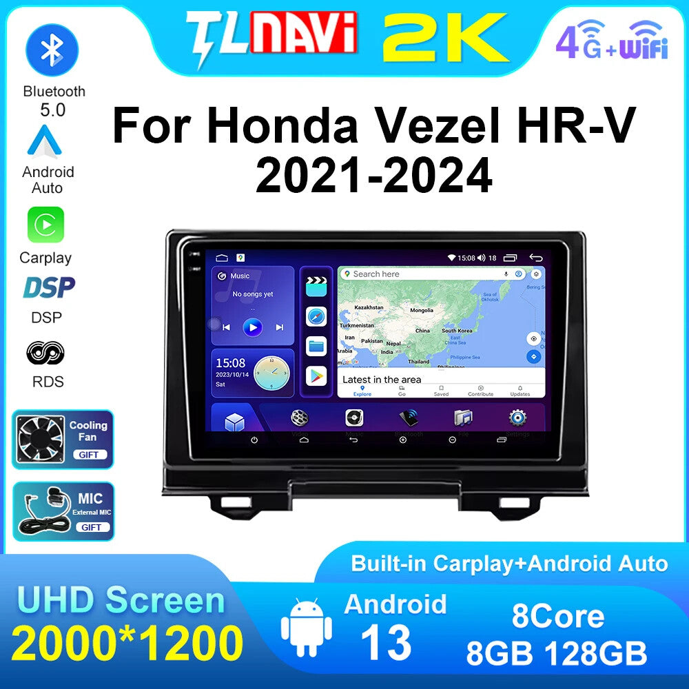 Android Car Radio for Honda Vezel HR-V 2021-2024 Carplay GPS Auto Player Screen