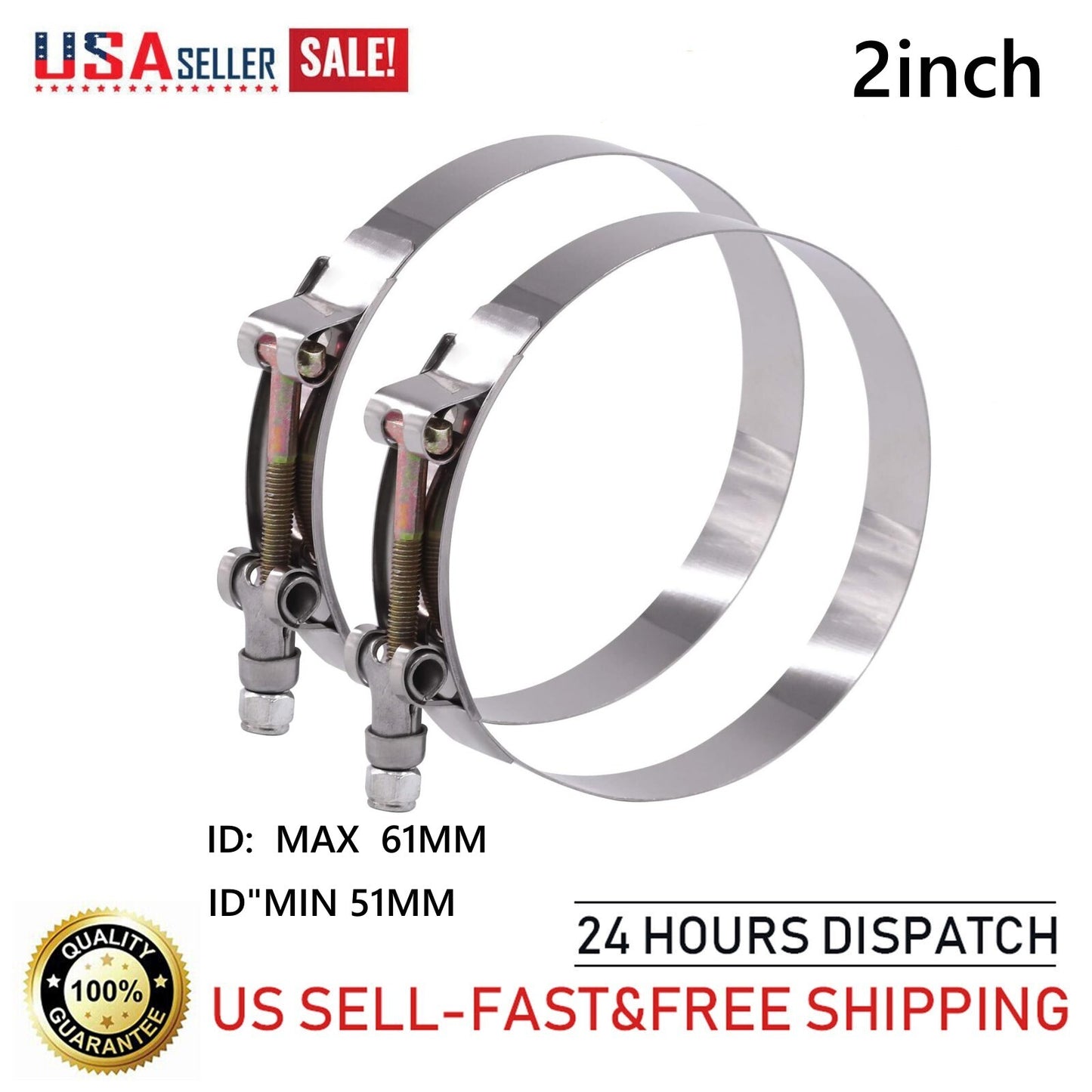 new stainless steel 2-inch T-BOLT turbine silicone hose clamp INTAKE INTERCOOLER US