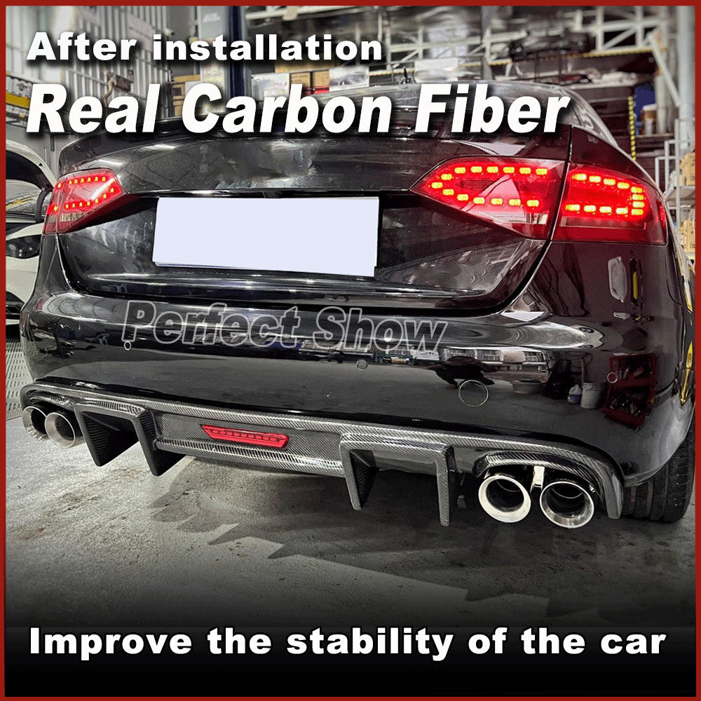 Fit for Audi S4 B8 Sedan 2008-2012 REAL Carbon Rear Bumper Diffuser Lip W/Light