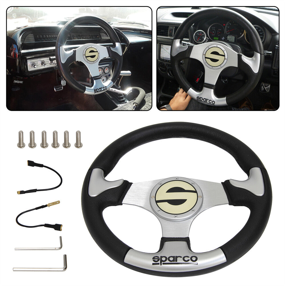 Sparco Steering Wheel 345mm Diameter Black Polyurethane Silver Spoke P 222