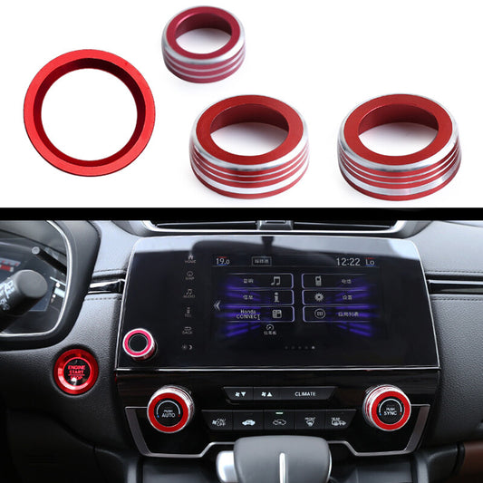 4x Red AC Switch Knob and Ignition Start Button Trim Cover Fit for Honda CR-V