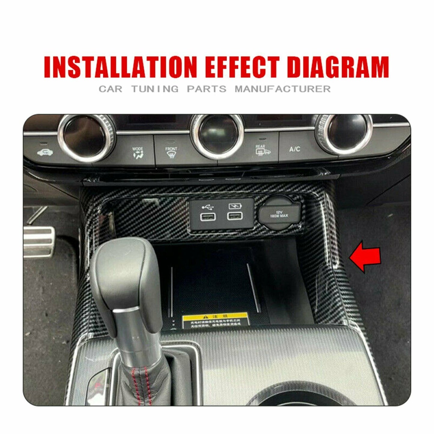 for Honda for Civic 11. 2022-2023 Carbon Fiber Console Cigarette Lighter Cover