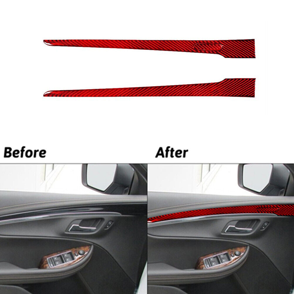 Red Carbon Fiber Front Door Interior Trim Strip Cover for Chevy Impala 2014-2020