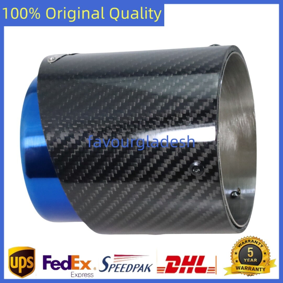 2X Blue Carbon Fiber Steel Exhaust Pipe Tail Muffler Tip For Cooper F54 F55 F56