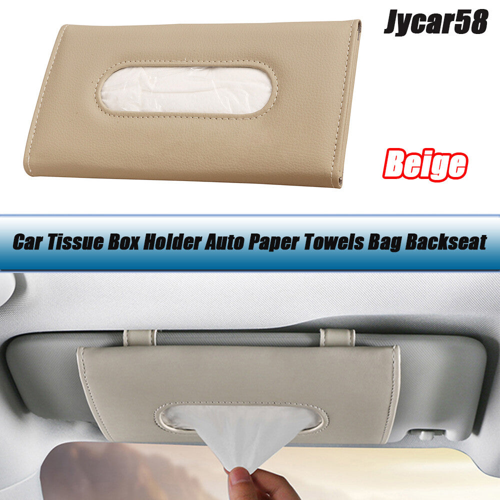 Car Tissue Box Towel Car Sun Visor Tissue Box Holder Auto Interior Storage Beige