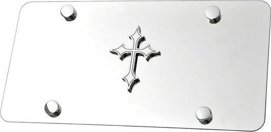 Car license plate frame cover with chrome Christian cross for Cadillac