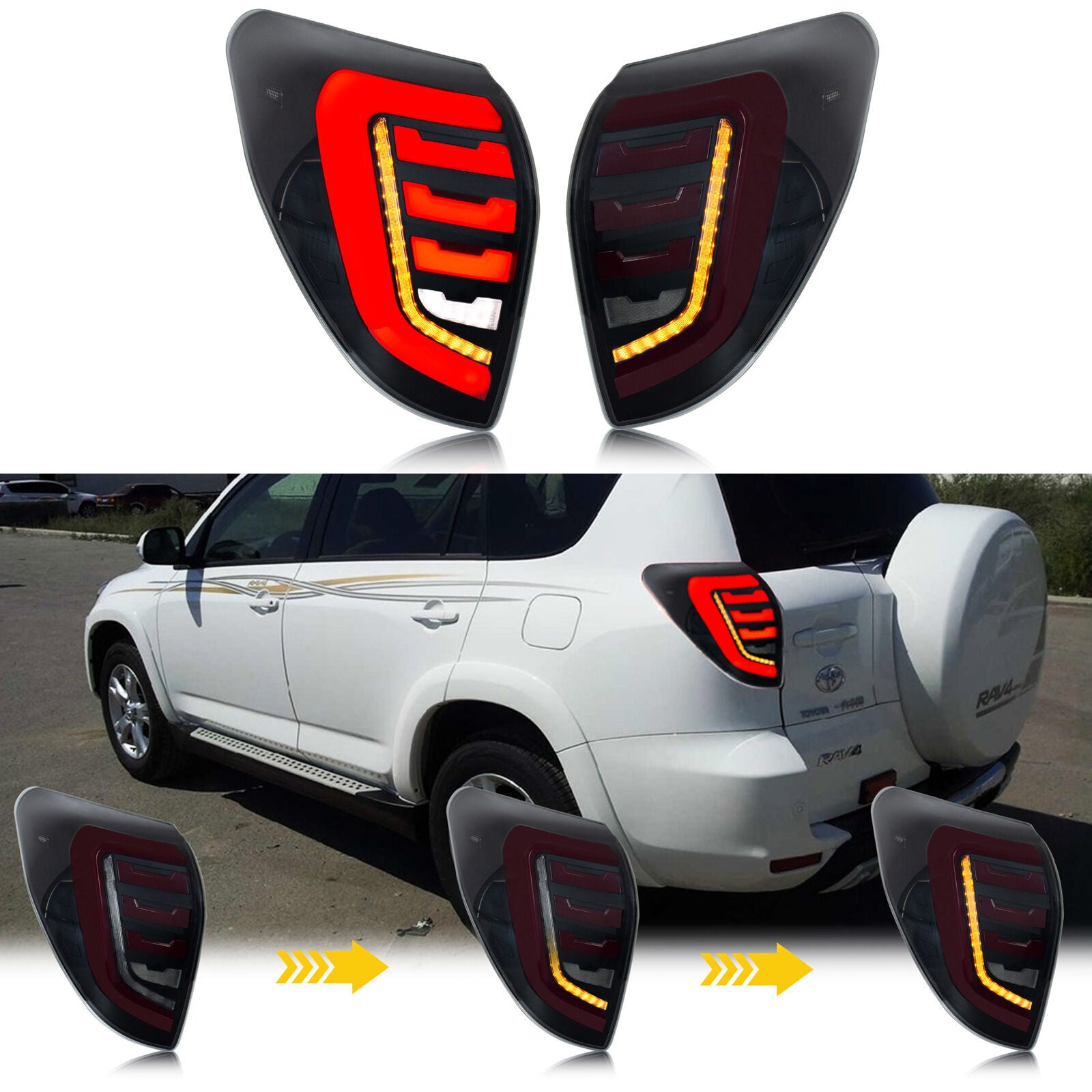 for Toyota RAV4 2006-2012 models with smoked sequential turn signals, LED taillights.