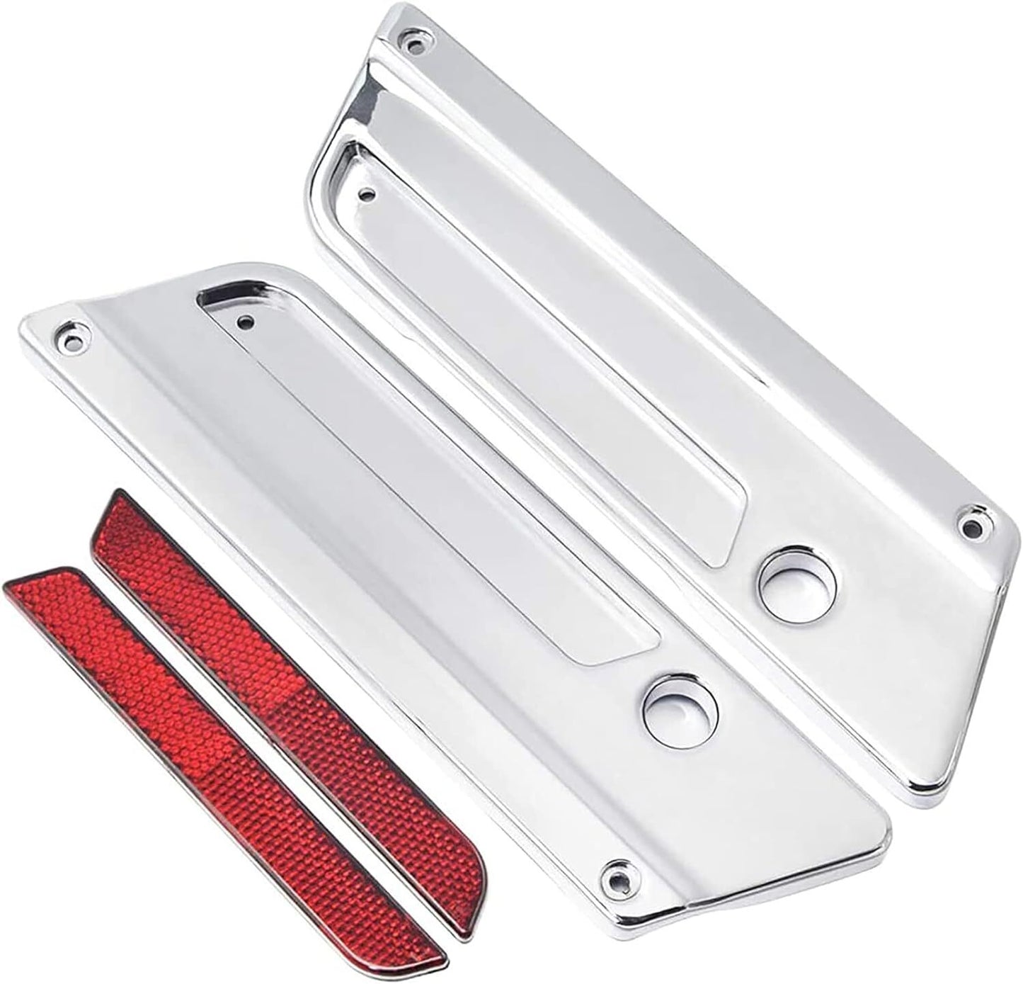 Chrome Saddlebag Guard Latch Cover w/Red Reflectors for Harley Touring 1993-2013