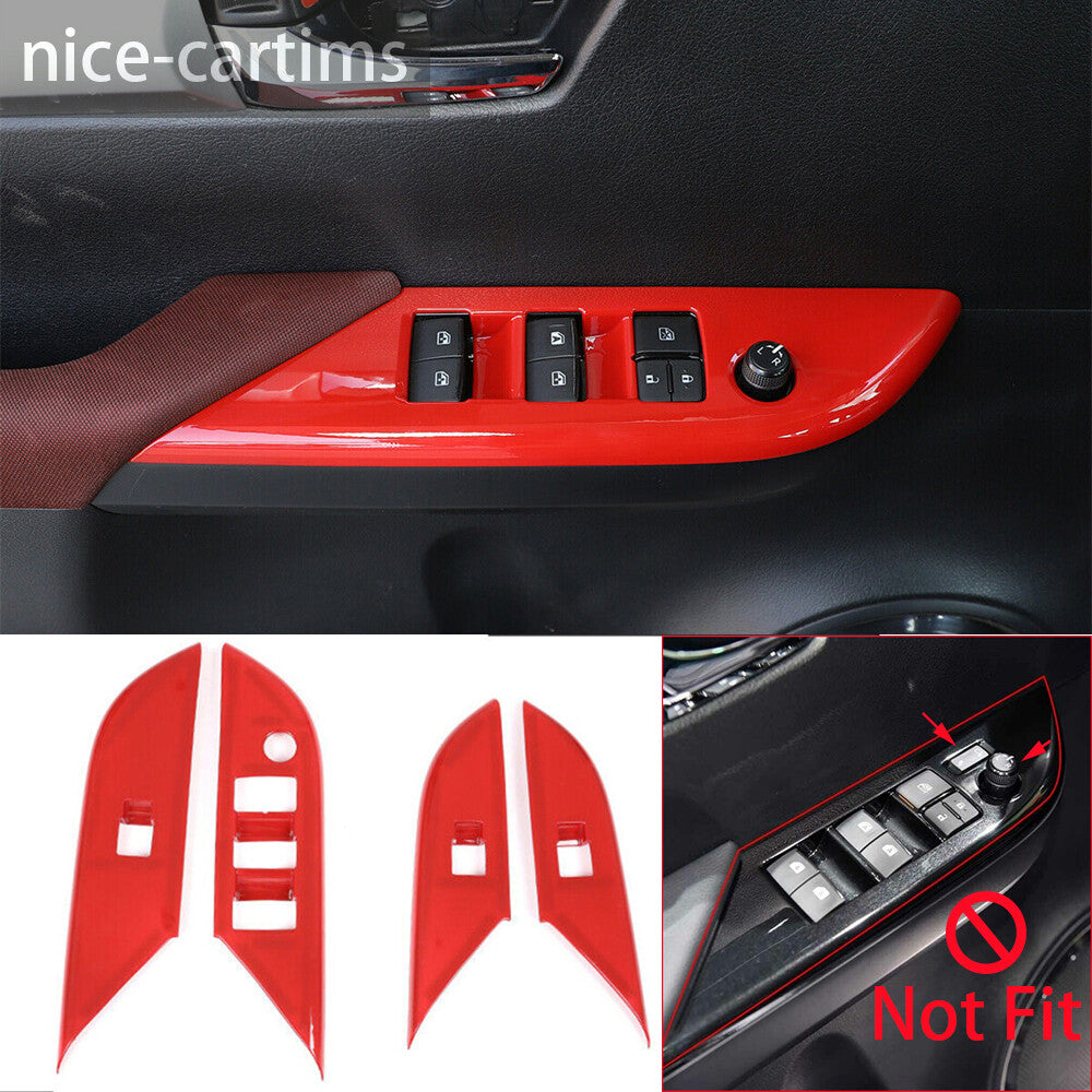 For T@yota Hilux Revo 2015-2021 Interior Window Lift Switch Button Cover ABS Red