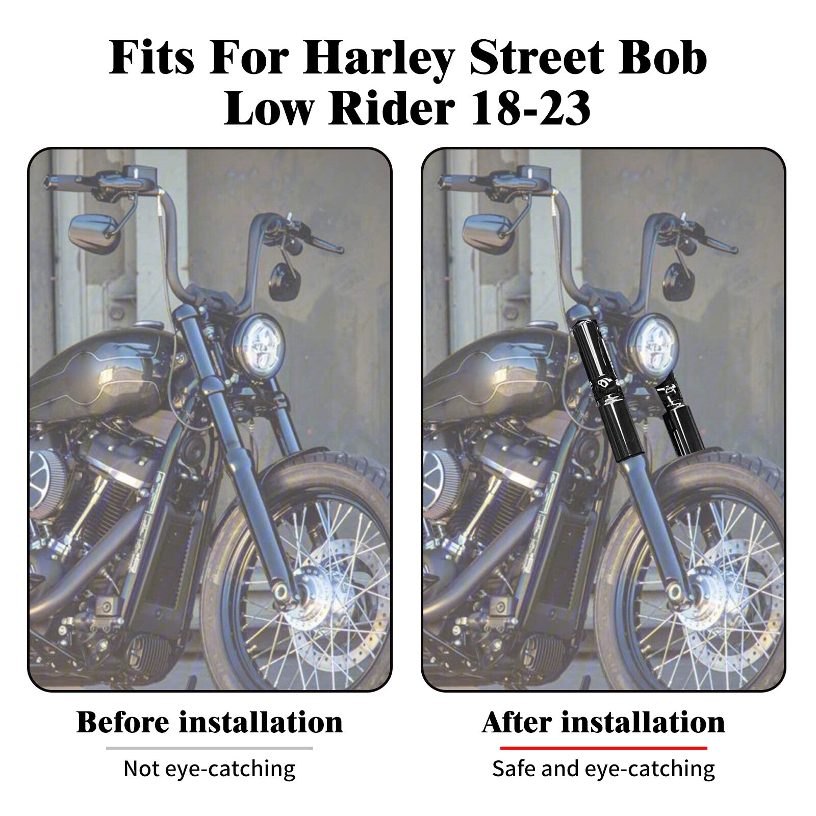 Black Full Fork Cover Boot Set for Harley Softail Street Bob Low Rider 2018-2023