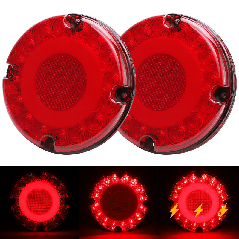 2X Red 7'' LED Round Bus Truck Trailer Rear Brake Stop Turn Signal Tail Light US
