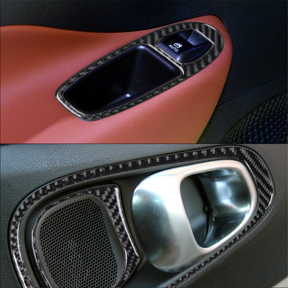 6PCS Carbon Fiber Interior Rear Door Handle Trim Cover for Fiat 500L 2014-2017