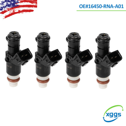 4-pack of new 16450-RNA-A01 fuel injectors for Honda Fit (2009-2013) and for Civic (2006-2011).