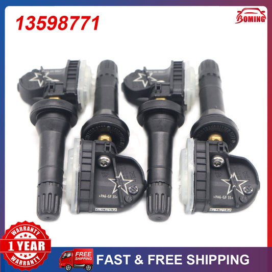 Four new tire pressure sensors, model 13598771, 315MHz, for Buick , for Chevrolet , and GM TPMS sensors.
