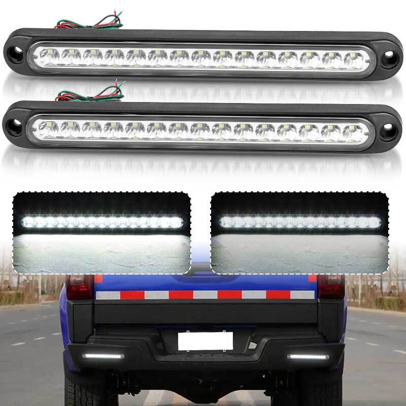 2X 10 White 15LED Sealed Truck Trailer Reverse Backup Turn Tail Light Strip Bar