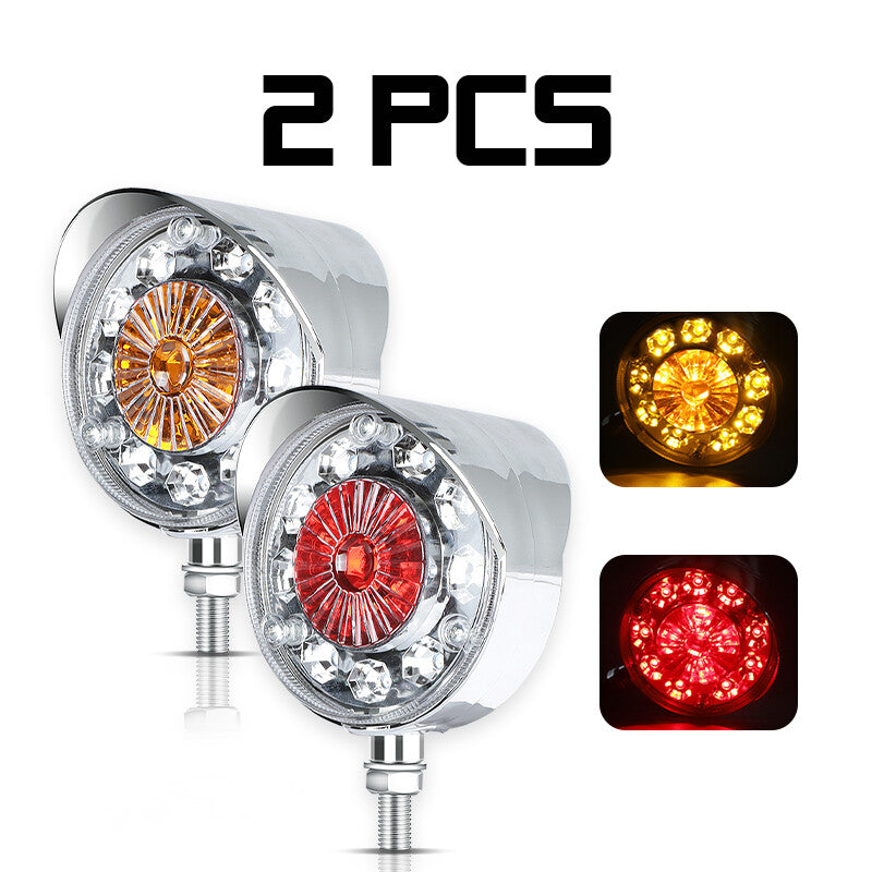 2X Round LED Pedestal Fender Truck Trailer Double Face Turn Signal Brake Lights