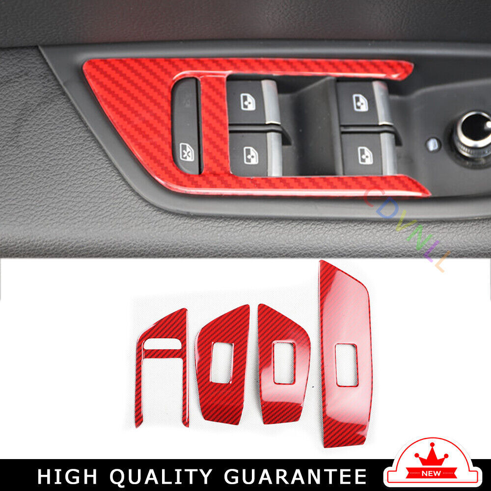 Glass Window Lifting Lock Panel Trim Fit for Audi A5 2017-2019 Red Carbon Fiber