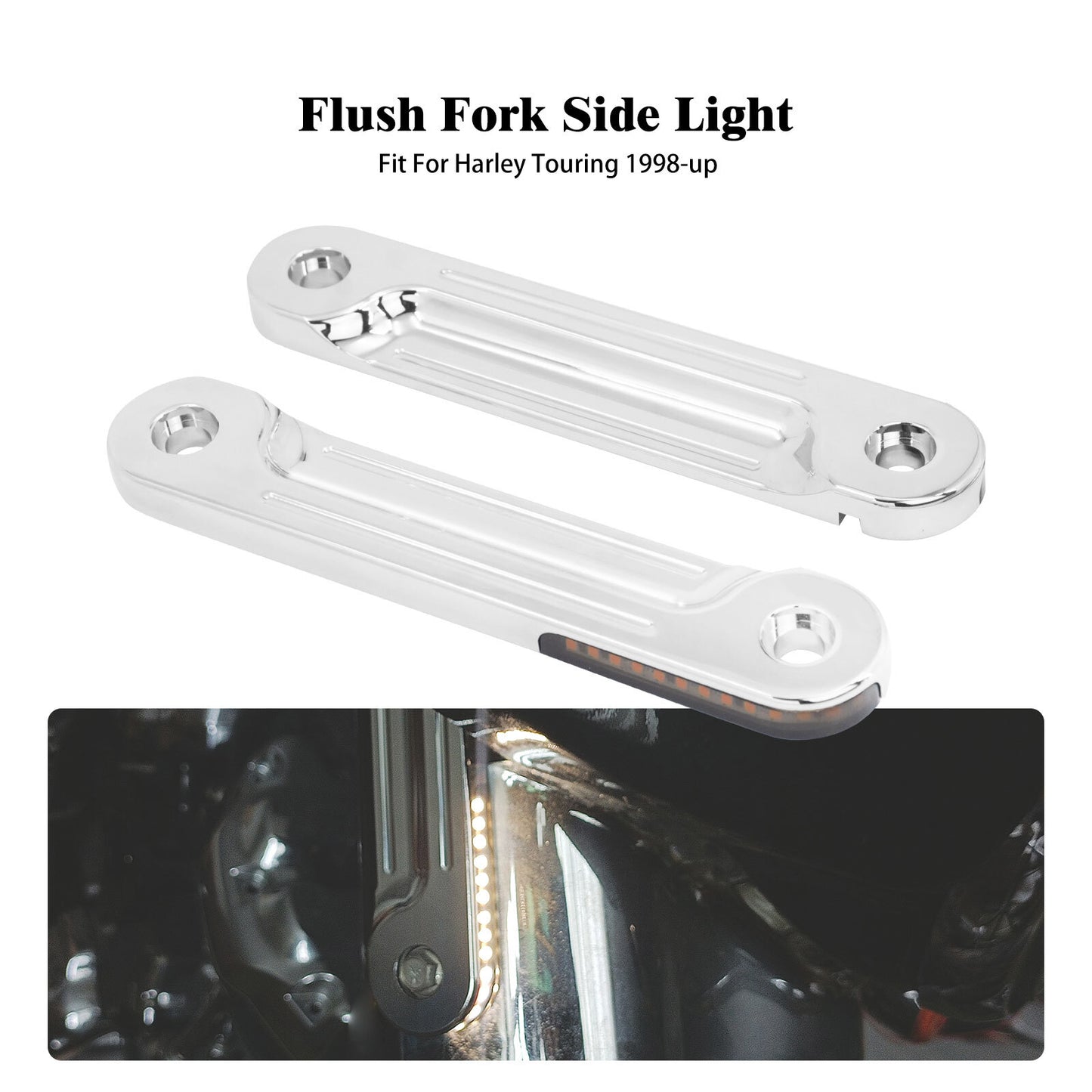 Chrome LED Flush Fork Turn Signal Side Light for Harley Road Electra Glide 98-24