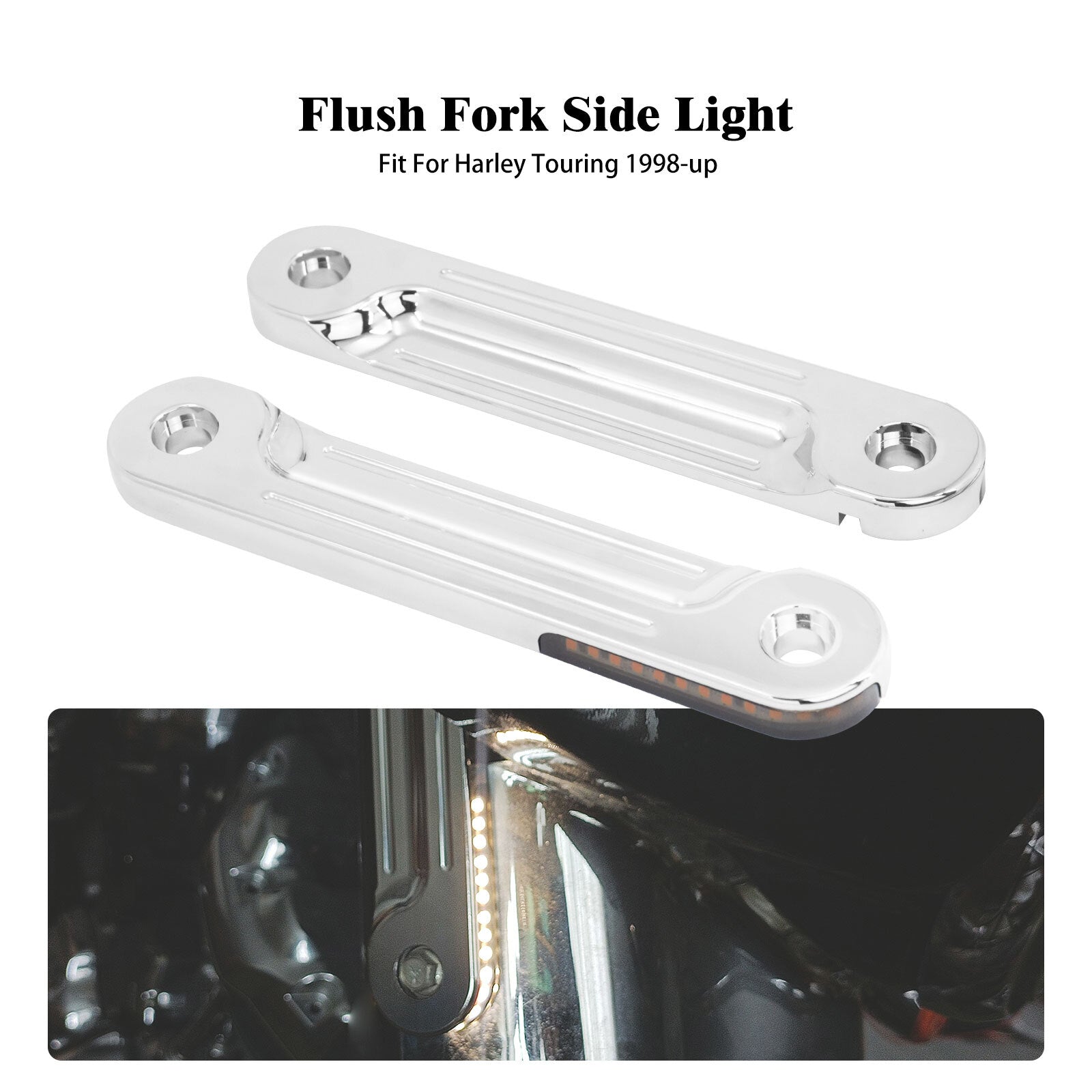 Chrome LED Flush Fork Turn Signal Side Light for Harley Road Electra Glide 98-24